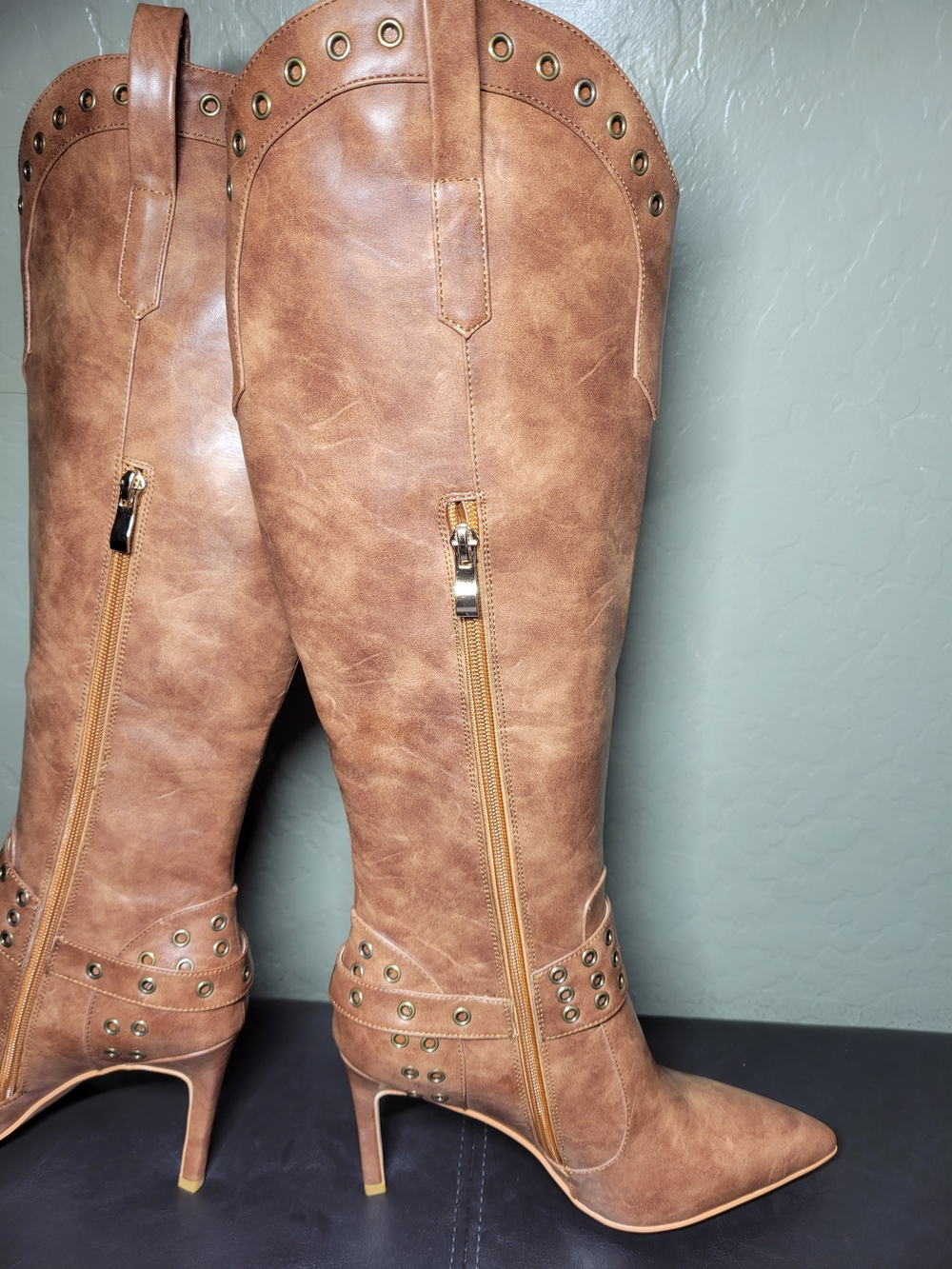 JANSEVEN Brown Embroidered Knee-High Western Stiletto Boots -WM Size 7 - Picture 5 of 16